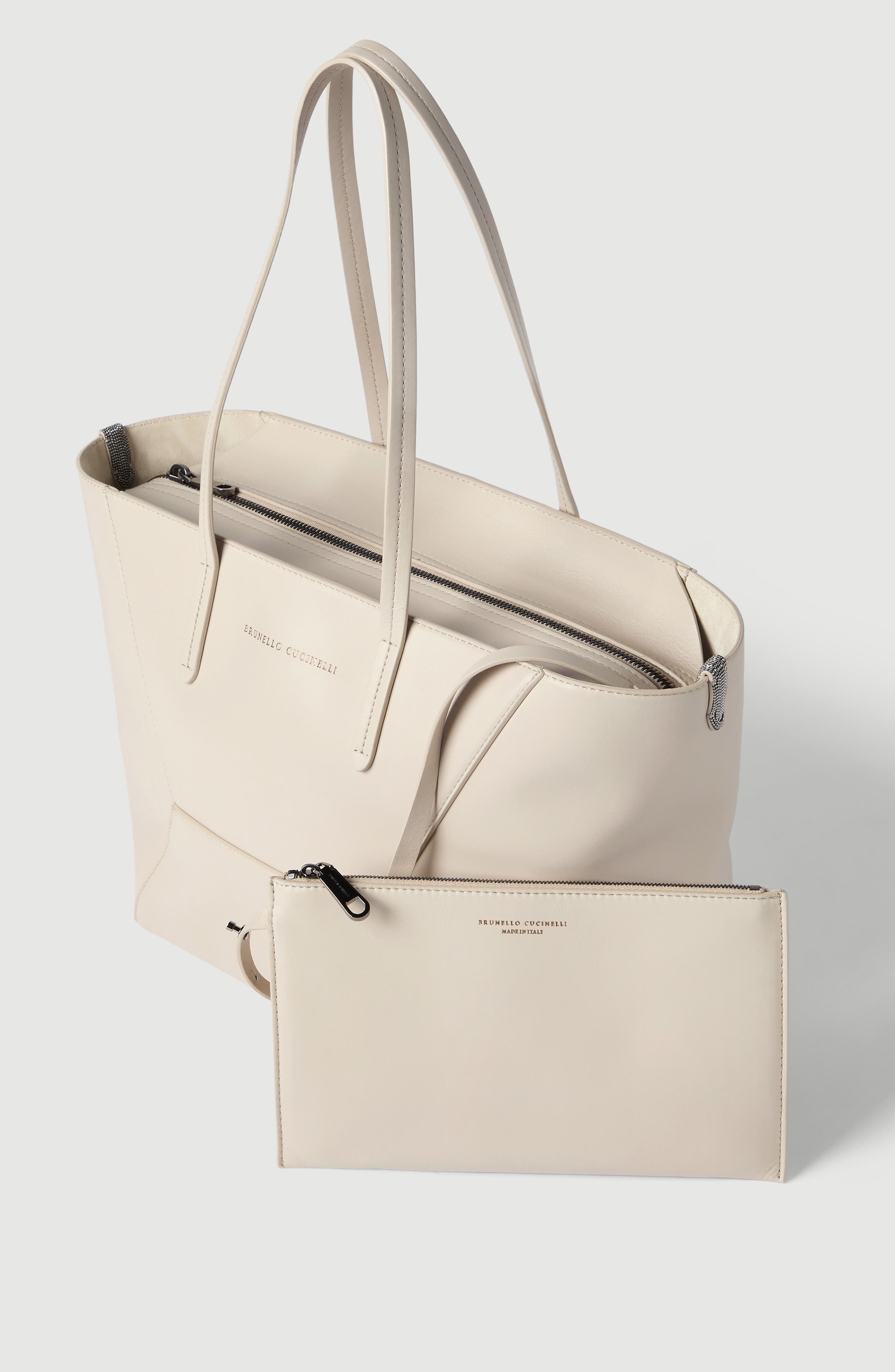BC Duo small bag in calfskin with monili, Alternate, color, Ivory