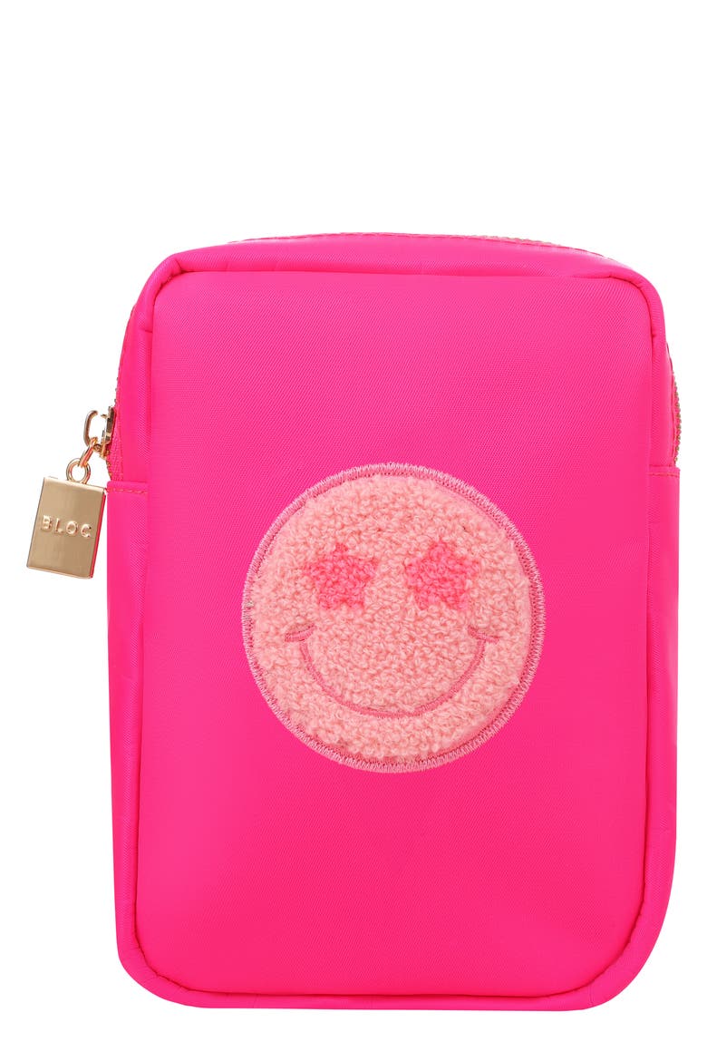 Mini Smiley Cosmetics Bag, Main, color, HOT PINK