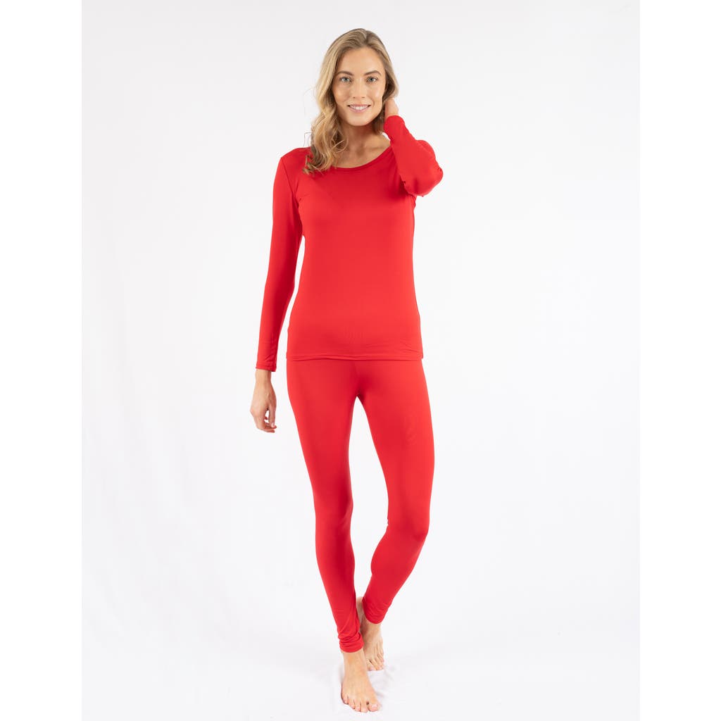 Leveret Solid Thermal Pajama Set In Red