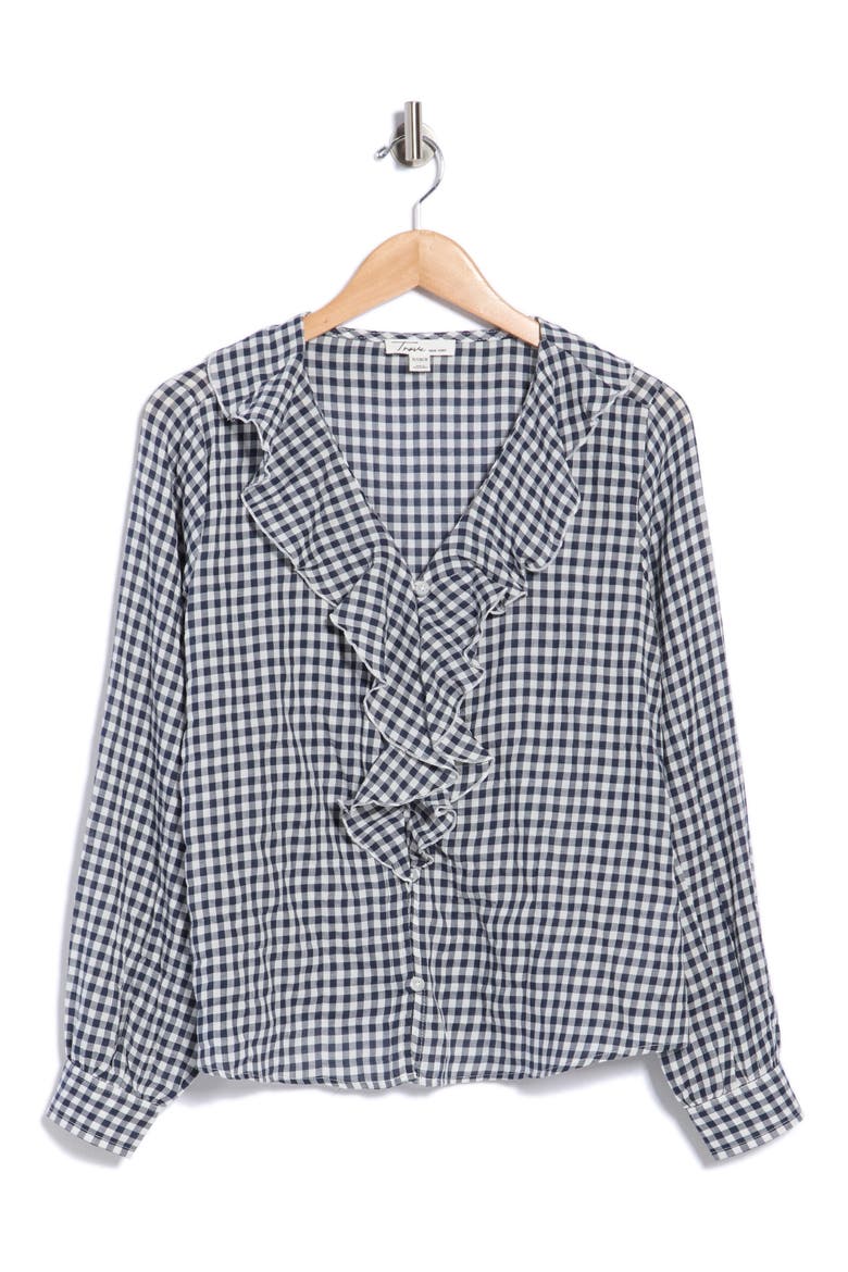 Plaid Ruffled Woven Top, Alternate, color, ANITQNAVY
