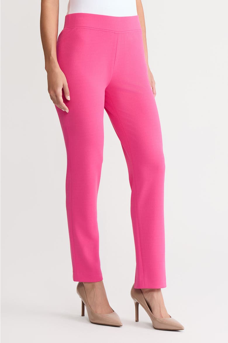 Stretch Deco Crepe Straight-Leg Pants, Alternate, color, Carmine Rose