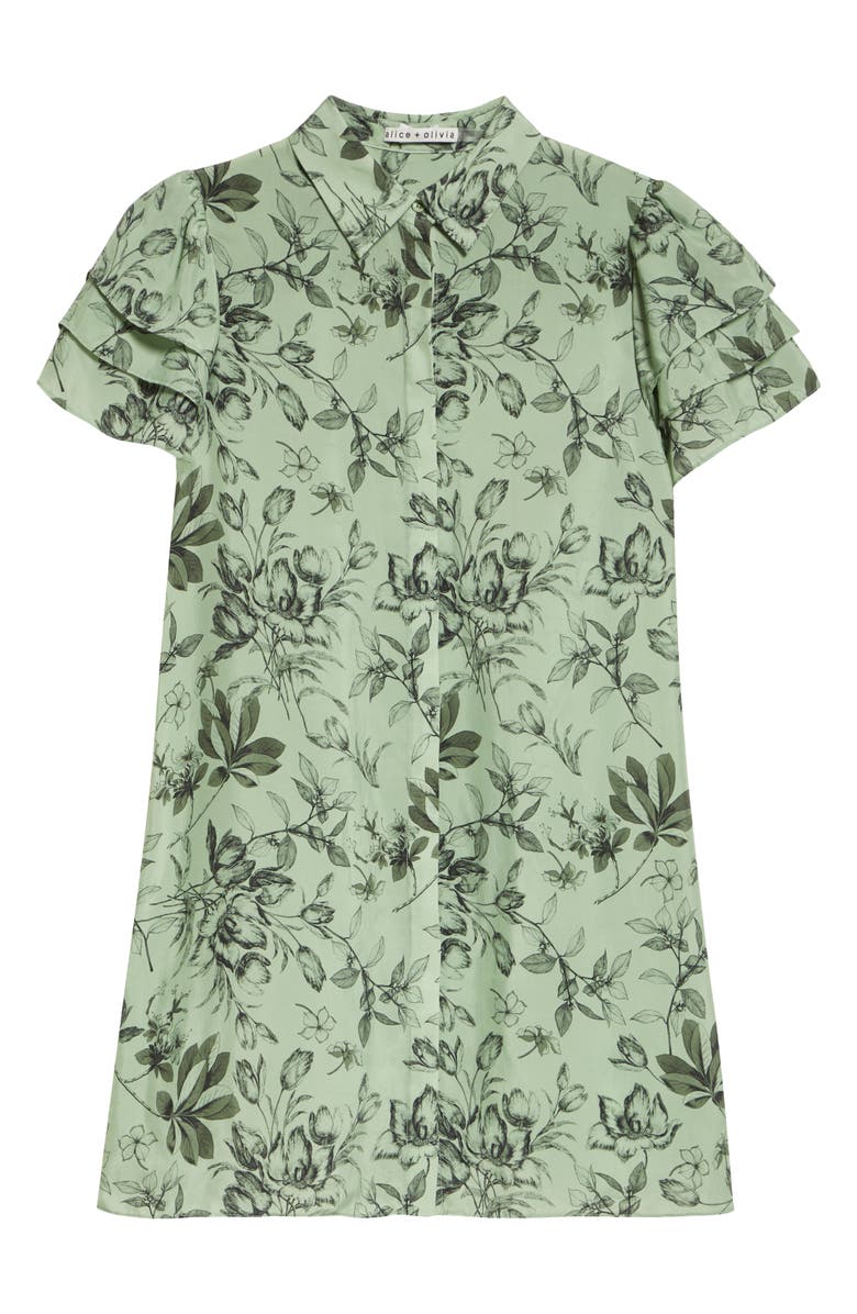 Alice + Olivia Jem Floral Short Sleeve Shirtdress, Alternate, color, Mystic Garden Sage