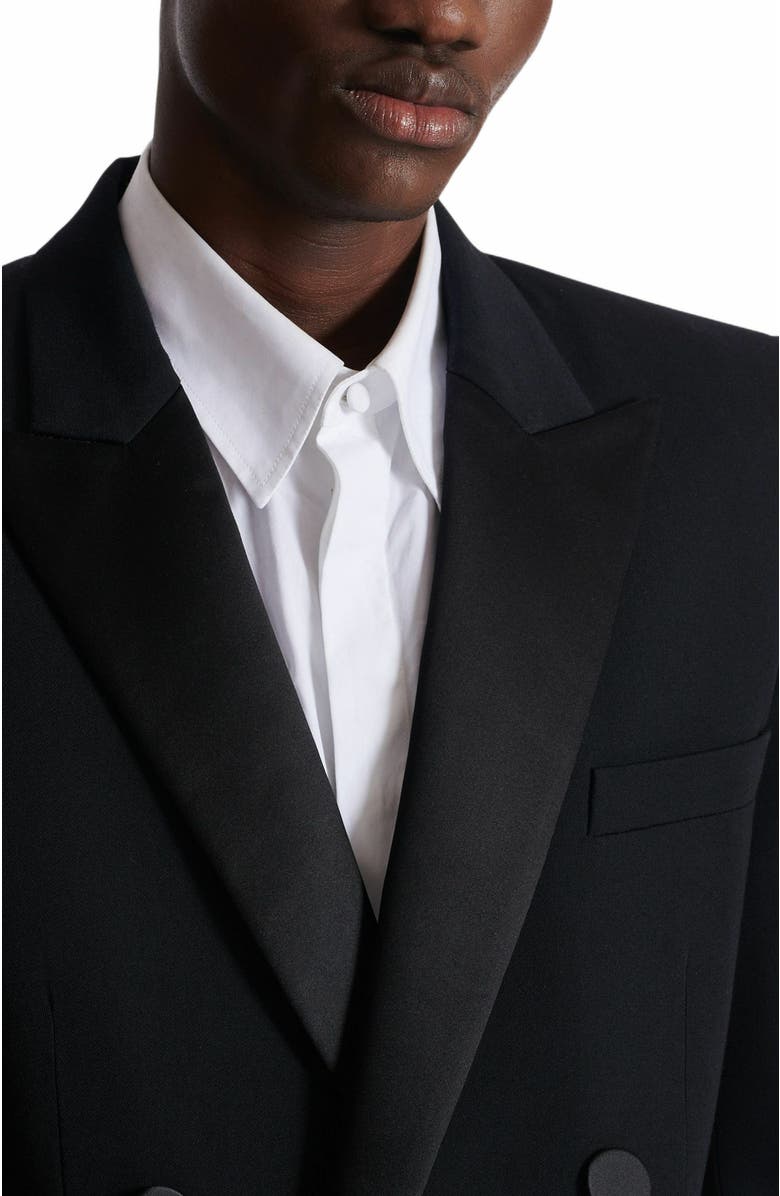 Balmain Grain De Poudre Blazer With Satin Lapels, Alternate, color, Black