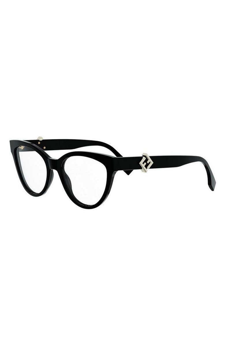 Fendi FF Diamonds 54mm Cat Eye Optical Glasses, Alternate, color, Shiny Black