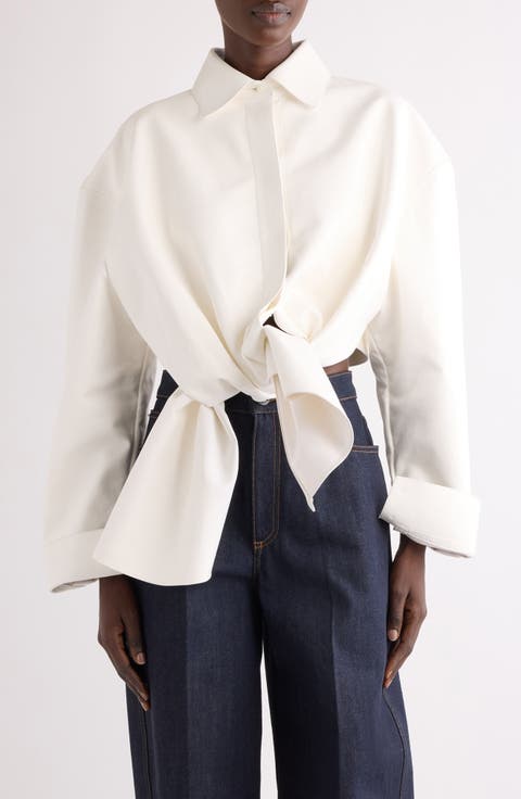 Tie Front Leather Button-Up Shirt