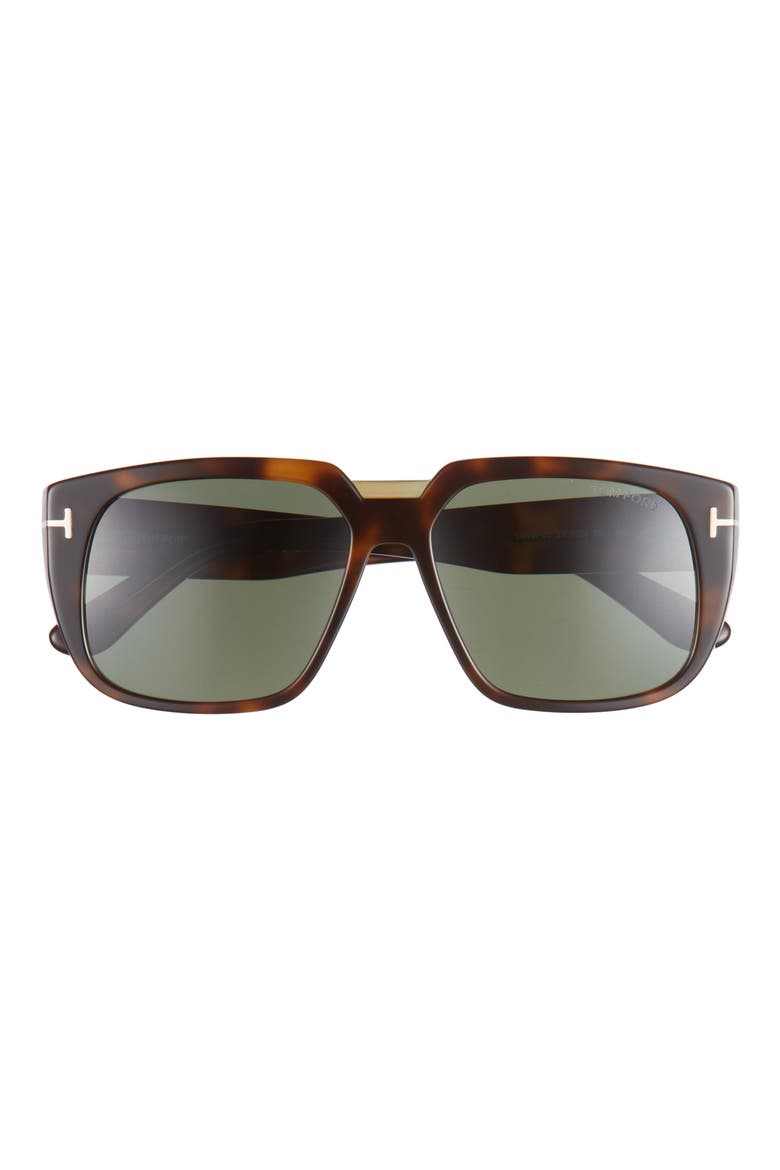 56mm Square Sunglasses, Main, color, HAVANA/ GREEN