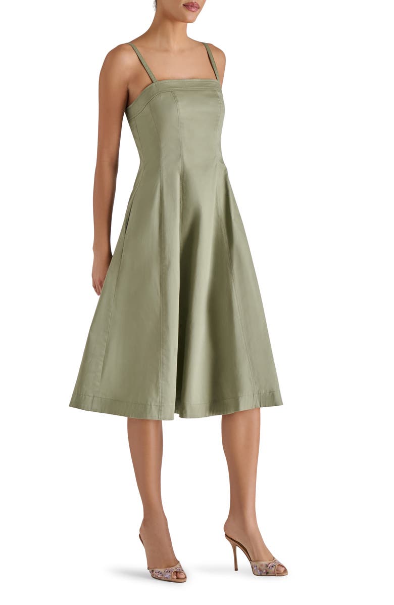 Steve Madden Raleigh Stretch Cotton Midi Dress, Alternate, color, Warm Stone Green