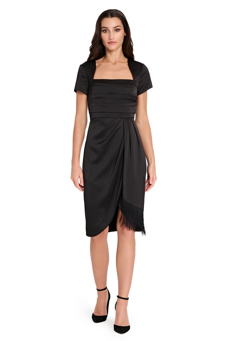 Pleated Bodice Cocktail Dress, Alternate, color, BLACK