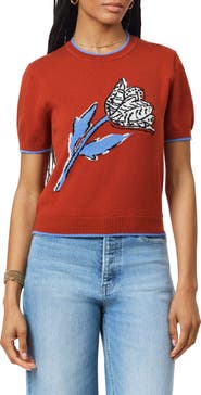 Scotch & Soda Floral Crewneck Short Sleeve Cotton Sweater