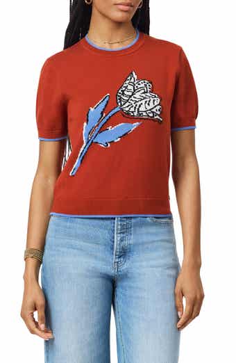 Scotch & Soda Floral Crewneck Short Sleeve Cotton Sweater