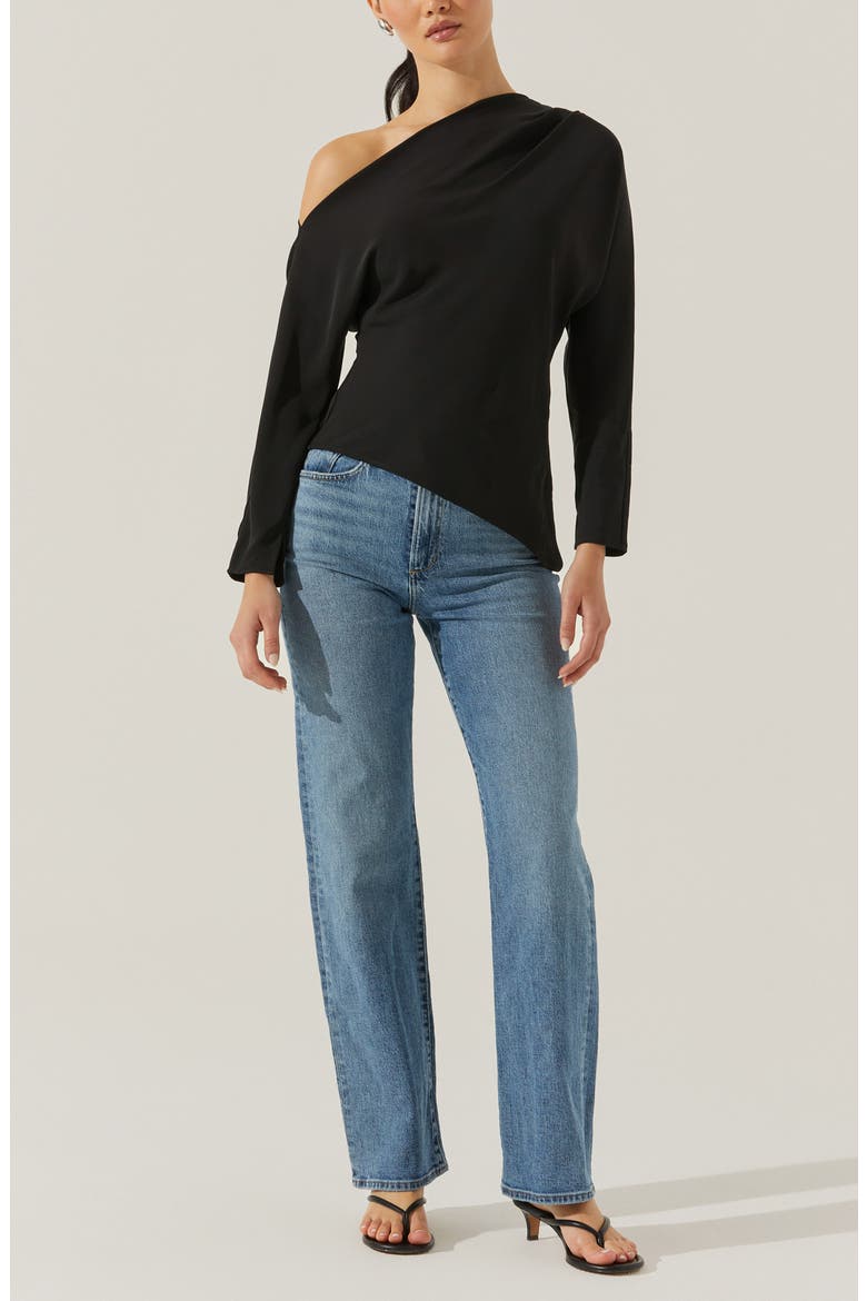 Orlia One-Shoulder Woven Top, Alternate, color, BLACK
