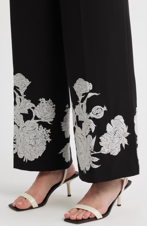Elie Tahari The Isla Embroidered Wide-leg Pants In Black
