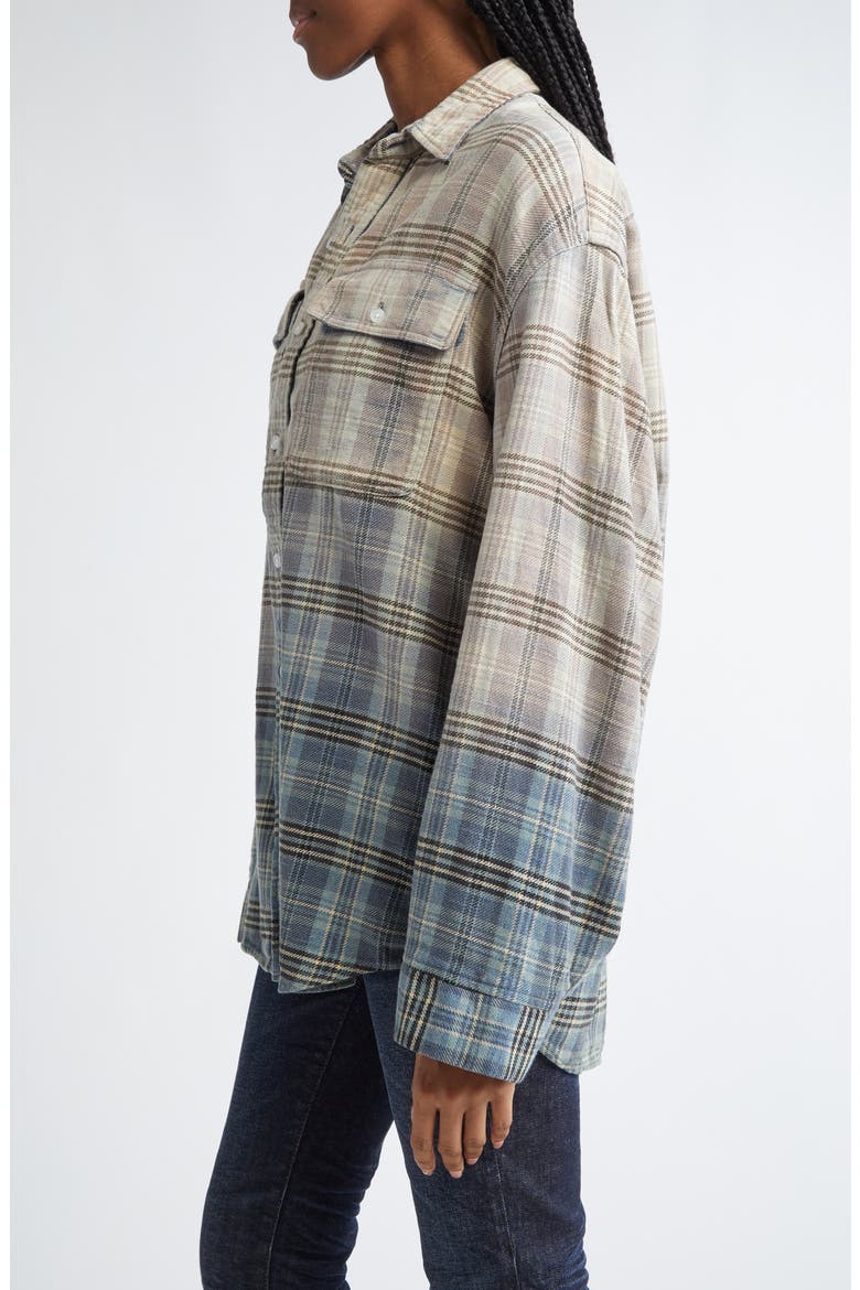Relaxed Plaid Cotton Flannel Button-Up Shirt, Alternate, color, GRADIENT BLEACHED BLUE PLAID