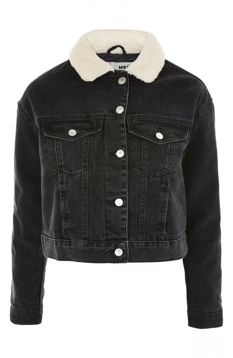 Topshop Tilda Borg Denim Jacket, Alternate, color, 