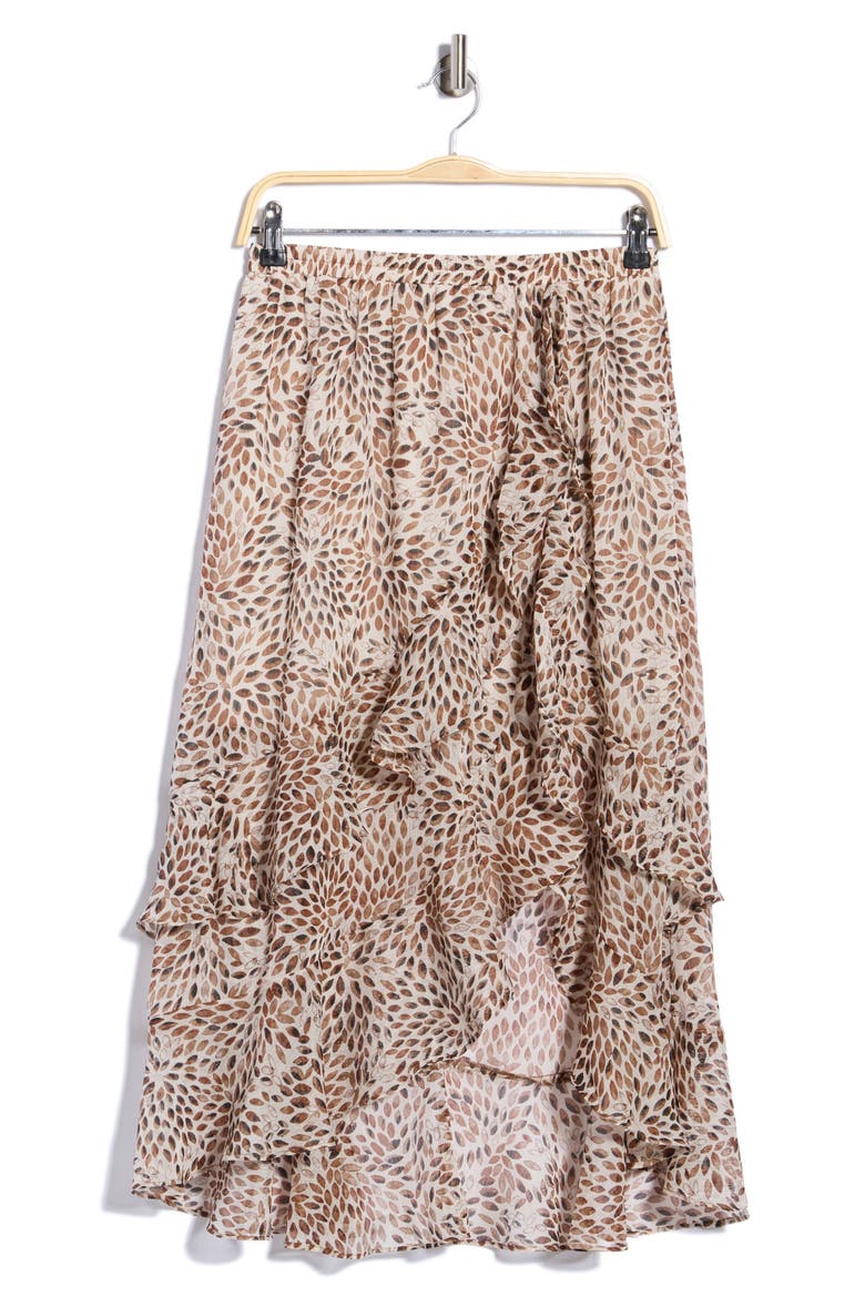 Ruffle Tiered Midi Skirt, Main, color, TPE/ BRN