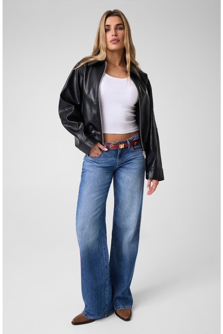 Audrine Faux Leather Bomber Jacket, Alternate, color, JBLACK-BLACK