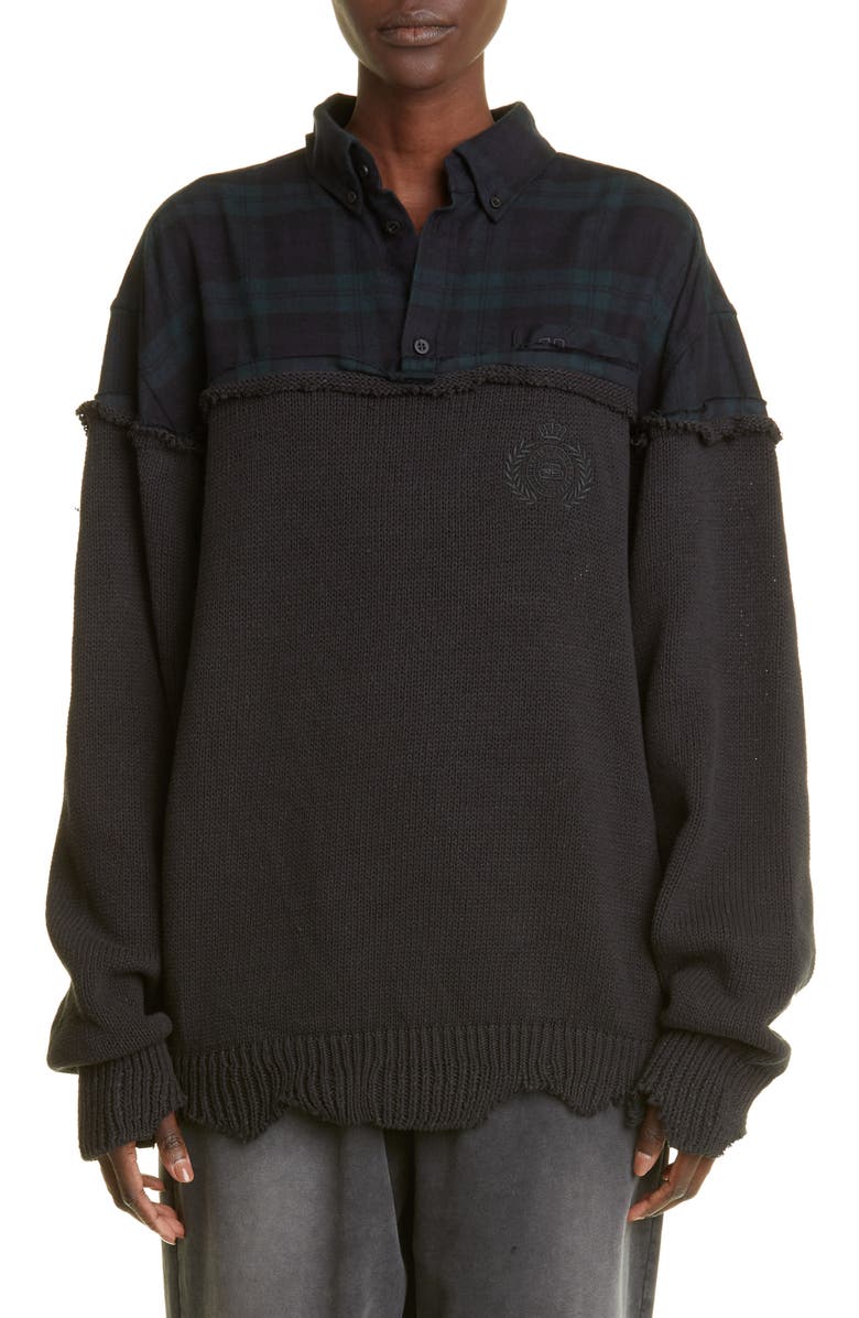 Balenciaga Mixed Media Oversize Cotton Blend Top, Main, color, 