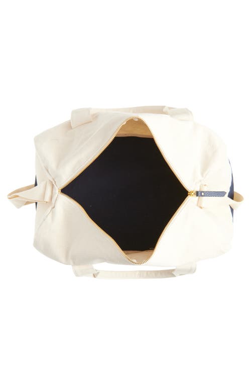 Favorite Daughter Logo Embroidered Canvas Duffle Bag In Natural Navy Blaze