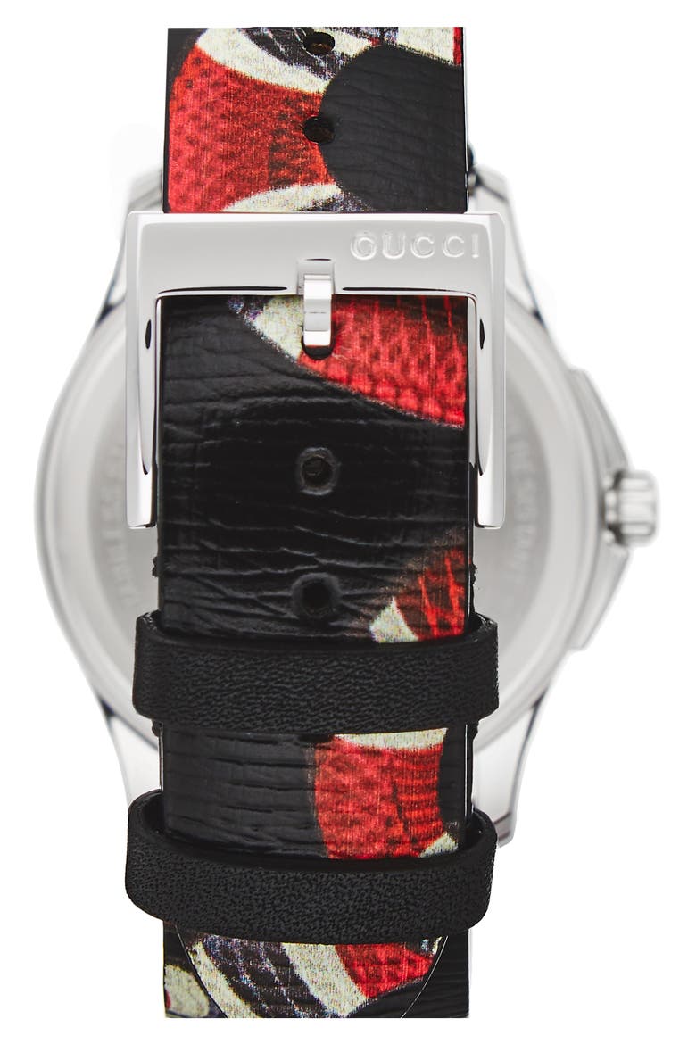 Snake Insignia Leather Strap Watch, 40mm, Alternate, color, BLACK