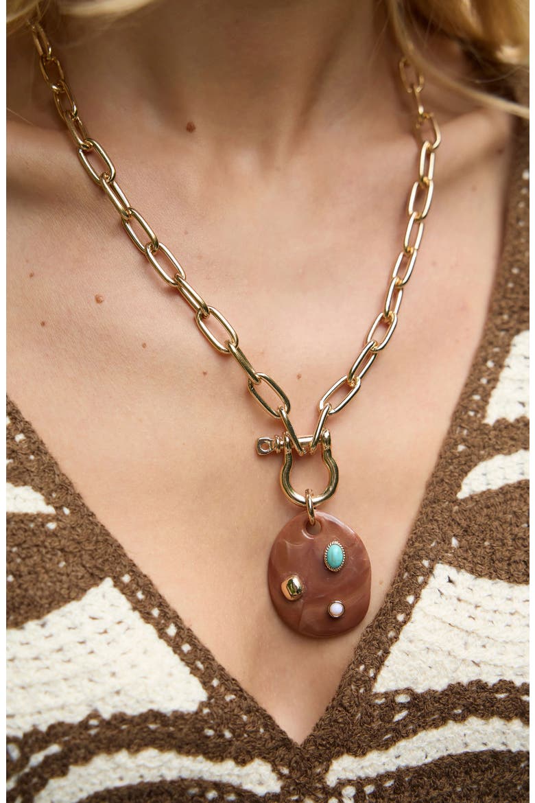 Stone Pendant Chain Necklace, Alternate, color, BROWN