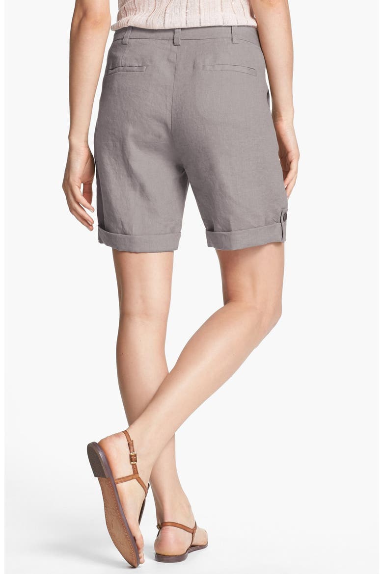 Cuff Linen Shorts, Alternate, color, PEWTER