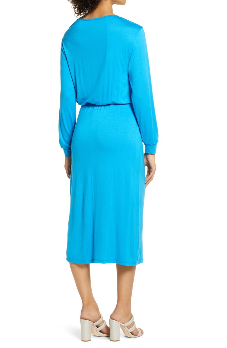 Fraiche by J Tie Waist Long Sleeve Midi Dress, Alternate, color, Blue
