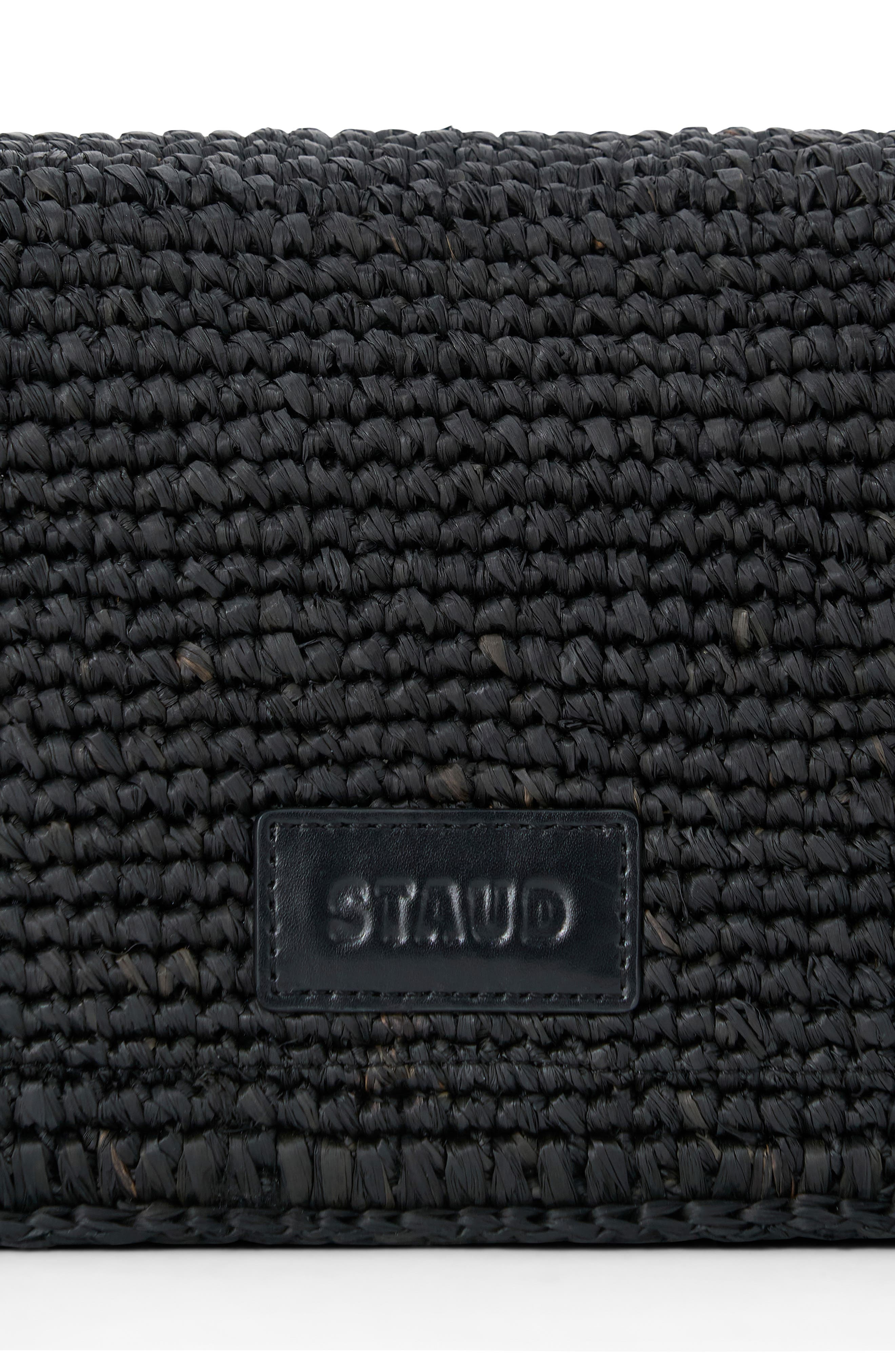 STAUD Harlow Raffia Shoulder Bag, Alternate, color, Black