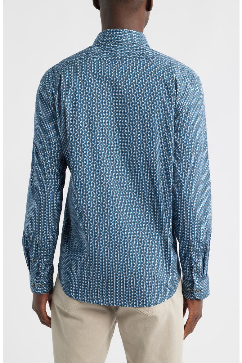Oakley Modern Fit Microgeometric Print Stretch Cotton Button-Up Shirt, Alternate, color, BLUE