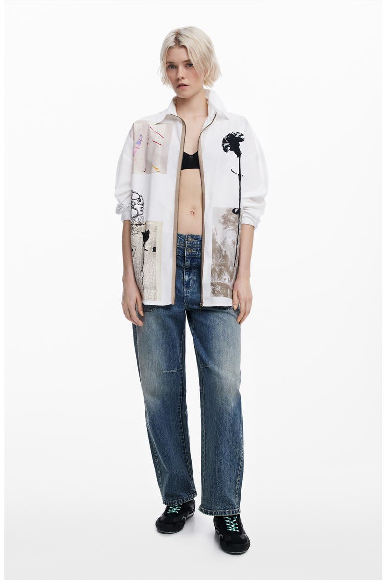 Relaxed Fit Zip Front Cotton Shirt, Alternate, color, WHITE