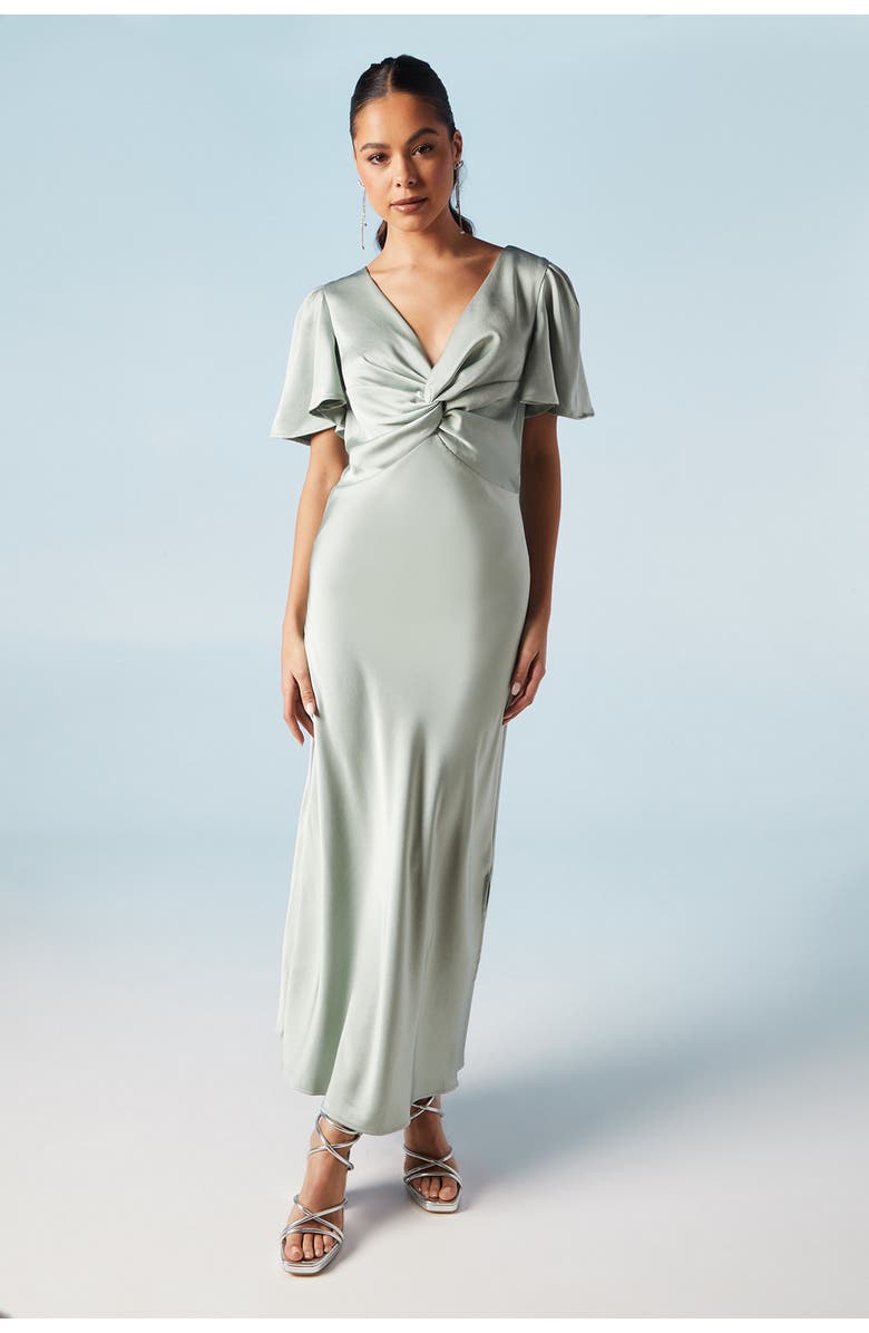 Oasis Satin Midi Bridesmaid Dress, Main, color, Sage