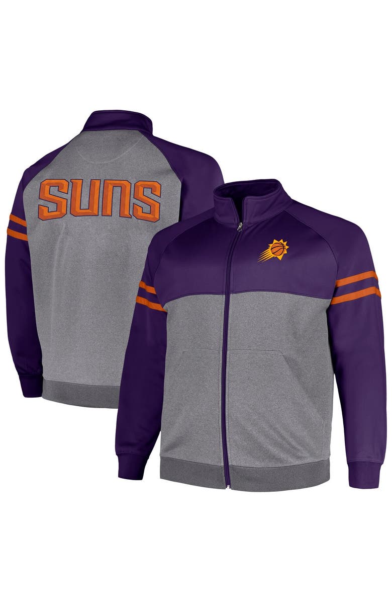 FANATICS Men's Fanatics Branded Purple/Heather Gray Phoenix Suns Big & Tall Pieced Stripe Raglan Full-Zip Track Jacket, Alternate, color, Purple