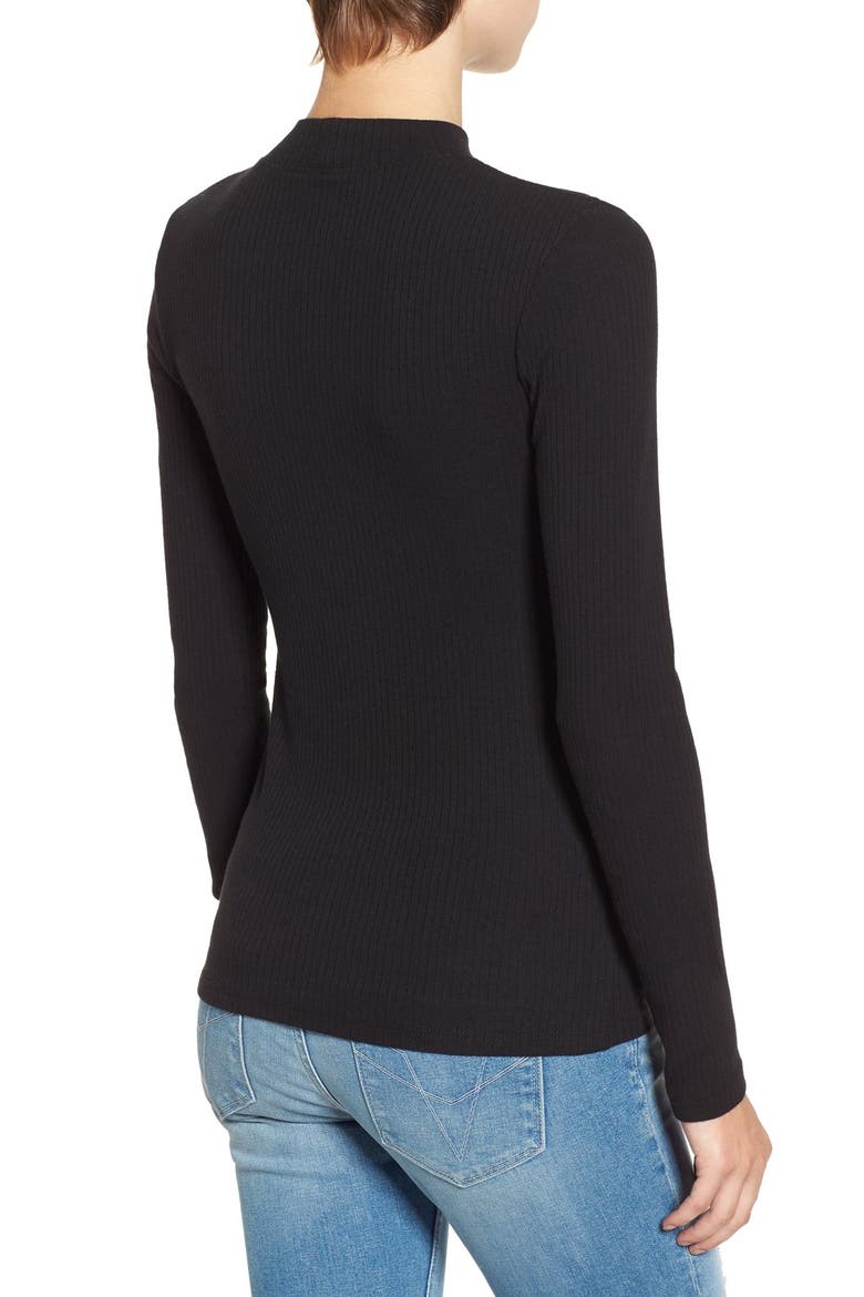 Rib Knit Mock Neck Tee, Alternate, color, BLACK