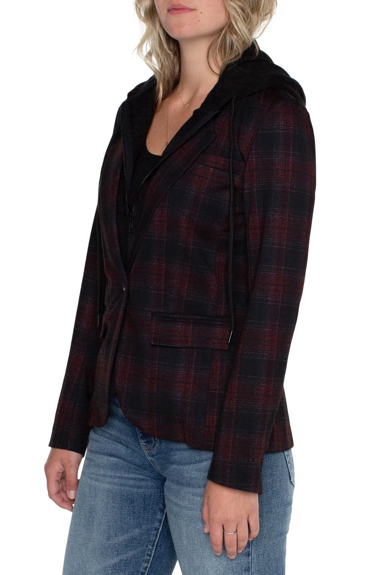 Plaid Boyfriend Blazer with Removable Hoodie Bib, Alternate, color, B/RD SHAD