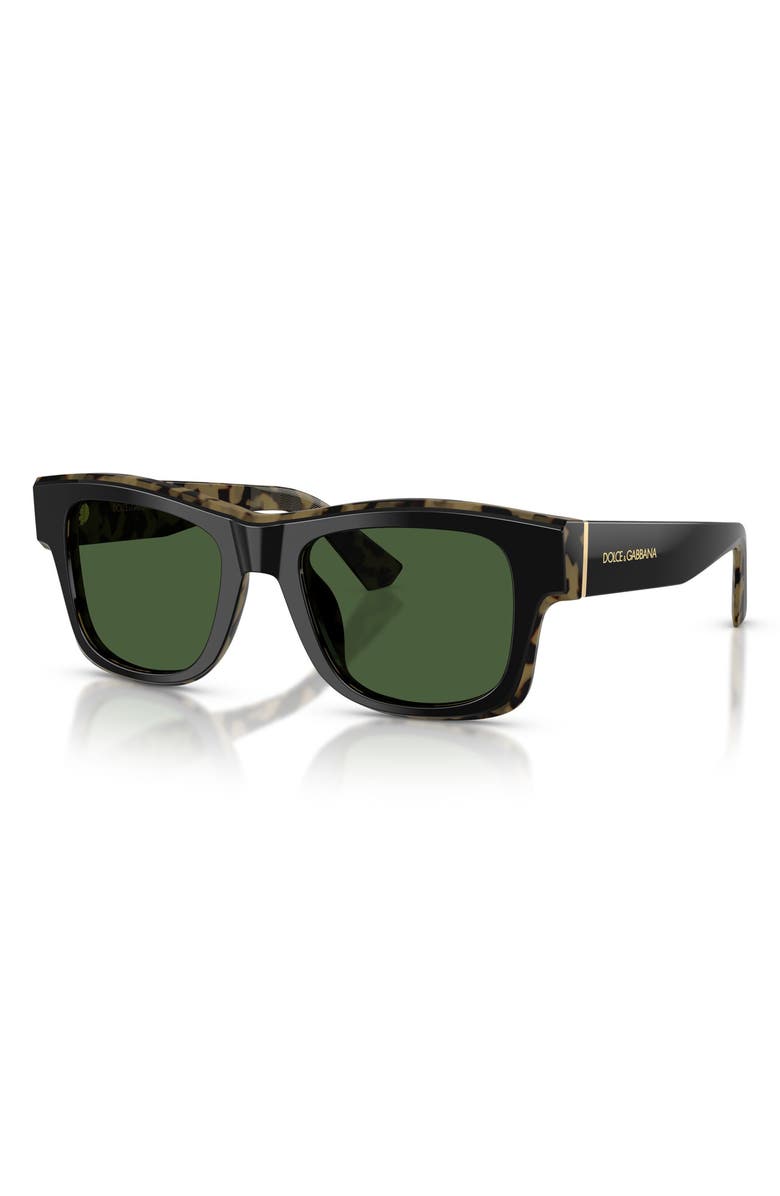 Dolce&Gabbana 52mm Square Sunglasses, Alternate, color, Black On Yellow Havana / Green