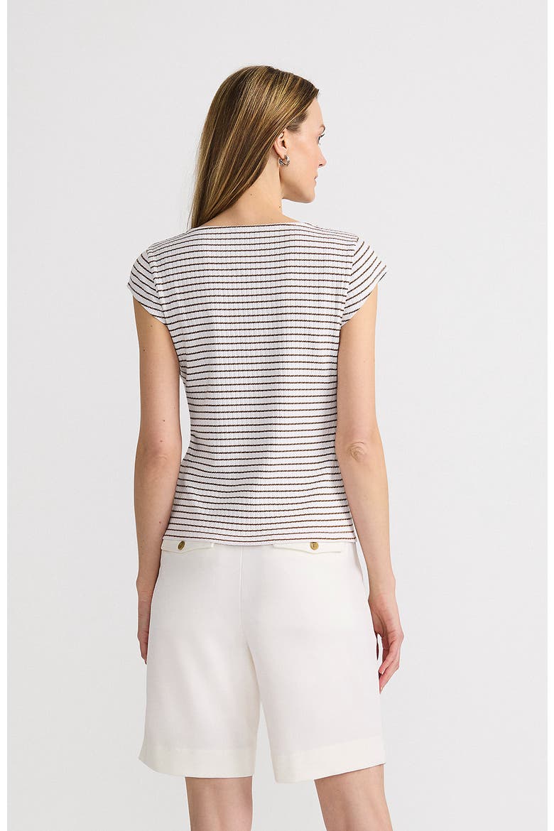 Pointelle Cap Sleeve Top, Alternate, color, White/Coriander Easy Stripe