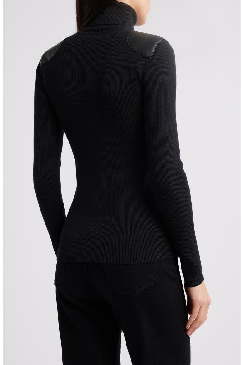 Embellished Rib Cotton Blend Turtleneck Top, Alternate, color, BLACK