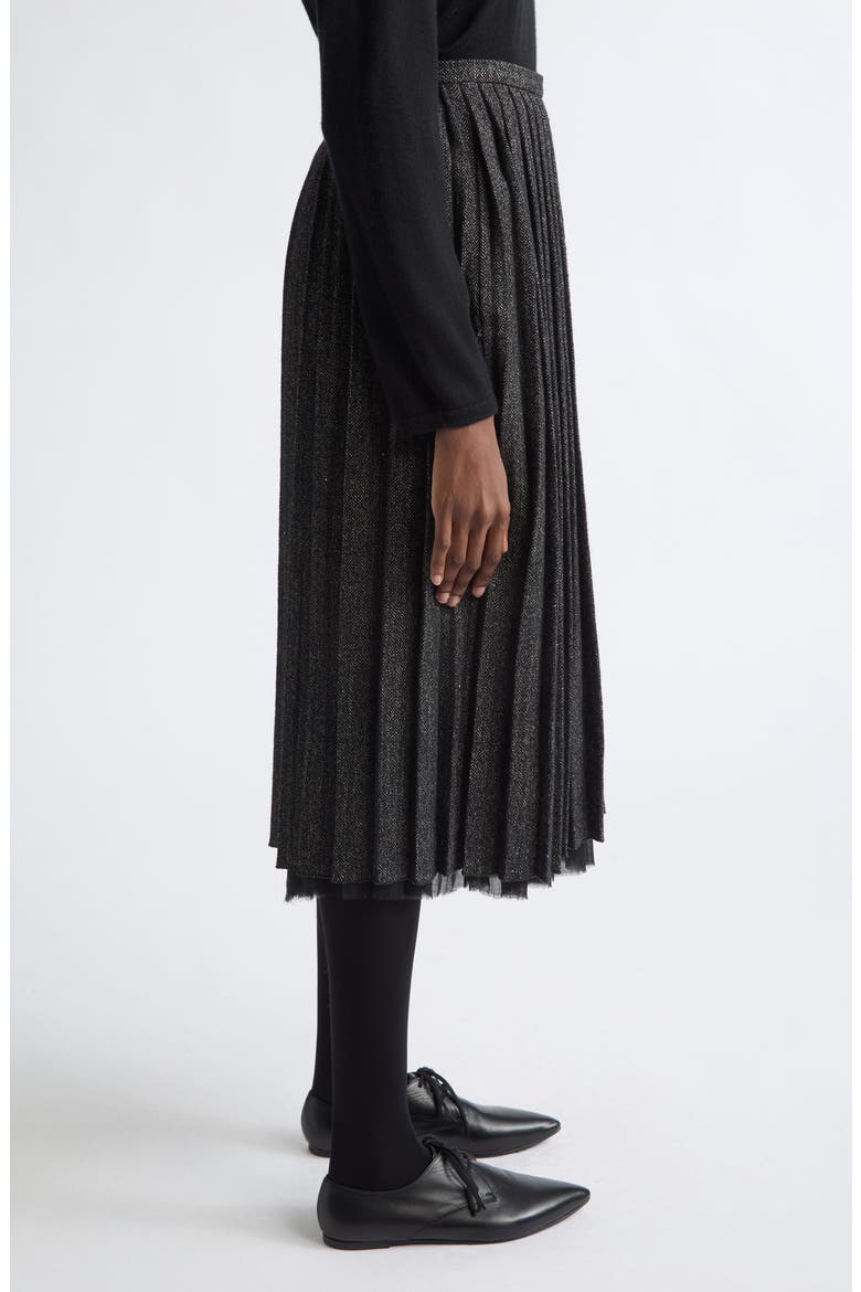 Pleated Herringbone Linen & Wool Blend Midi Skirt, Alternate, color, WOOL-100