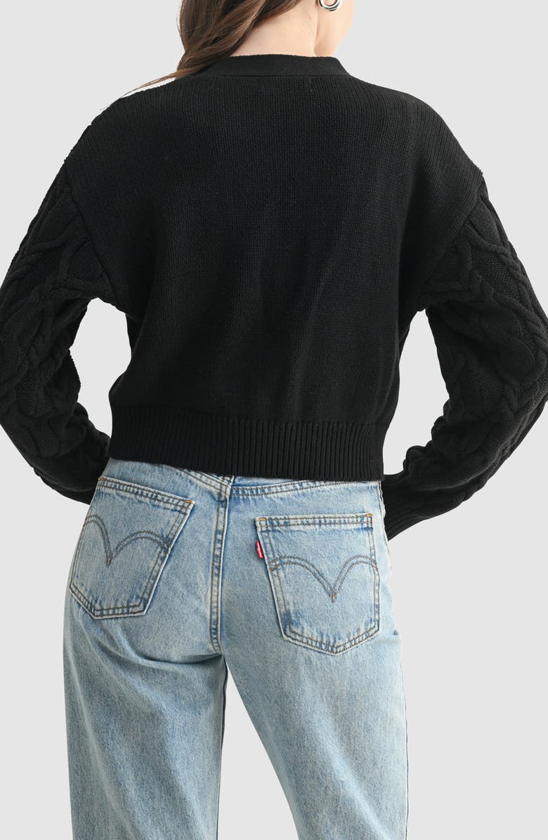 All in Favor Cable Crop V-Neck Cardigan, Alternate, color, Black