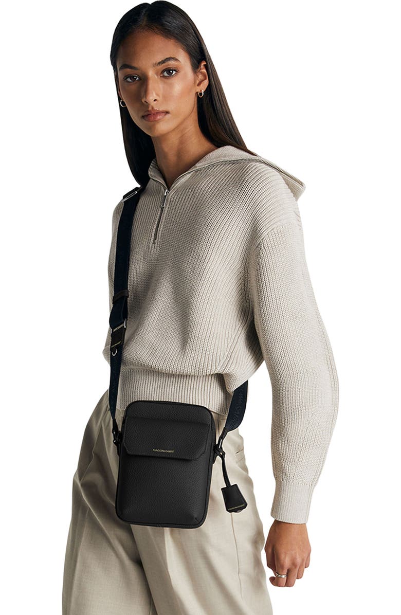 MAISON de SABRÉ Small Leather Messenger Bag, Alternate, color, Black Caviar