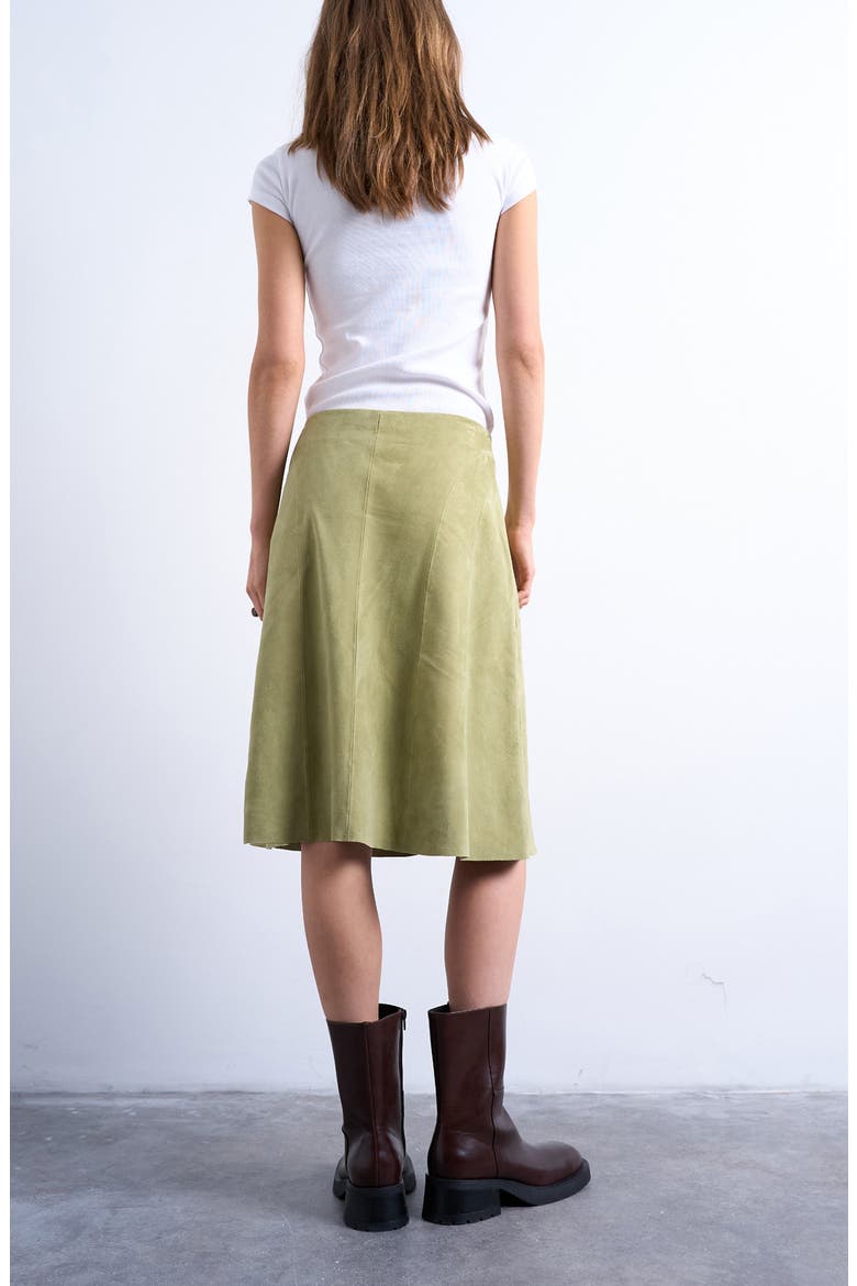 Paneled Suede Skirt, Alternate, color, MEDIUM GREEN