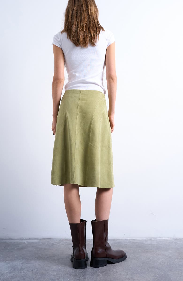 Topshop Paneled Suede Skirt, Alternate, color, Medium Green