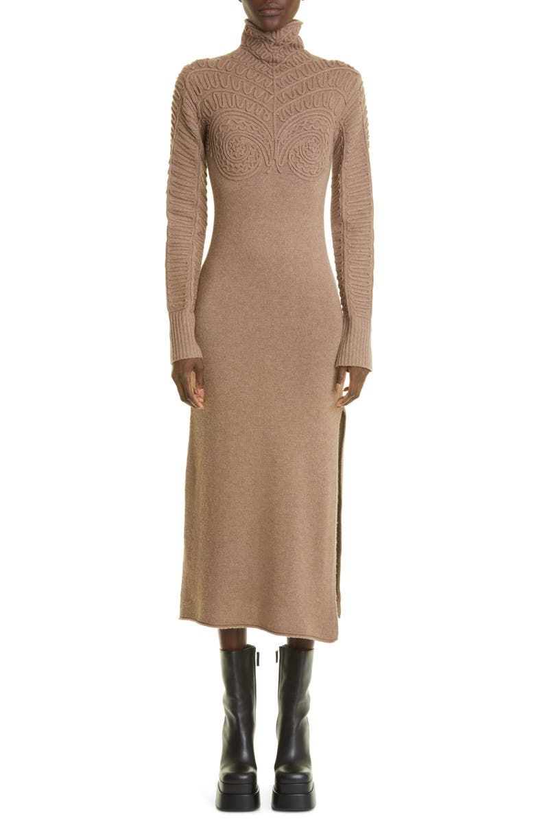Altuzarra Brimlad Embroidered Long Sleeve Turtleneck Midi Sweater Dress, Main, color, 
