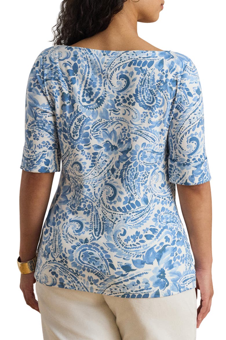 Paisley Print Boat Neck T-Shirt, Alternate, color, WHITE/ BLUE