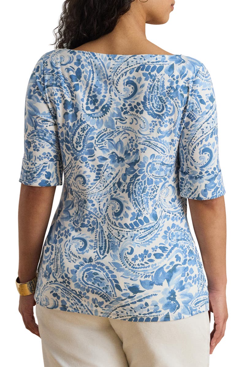 Lauren Ralph Lauren Paisley Print Boat Neck T-Shirt, Alternate, color, White/ Blue