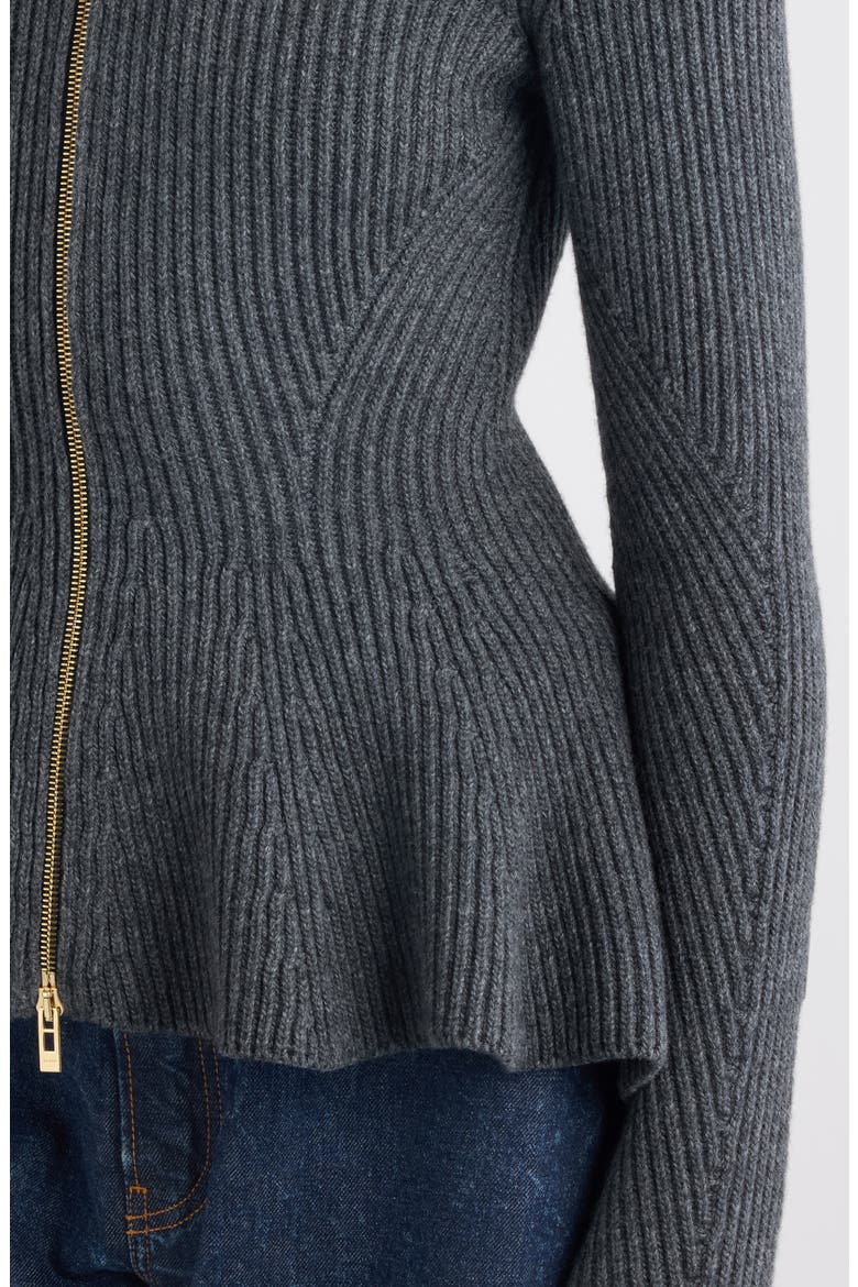 Virgin Wool & Cashmere Peplum Cardigan, Alternate, color, GRIS FONCE