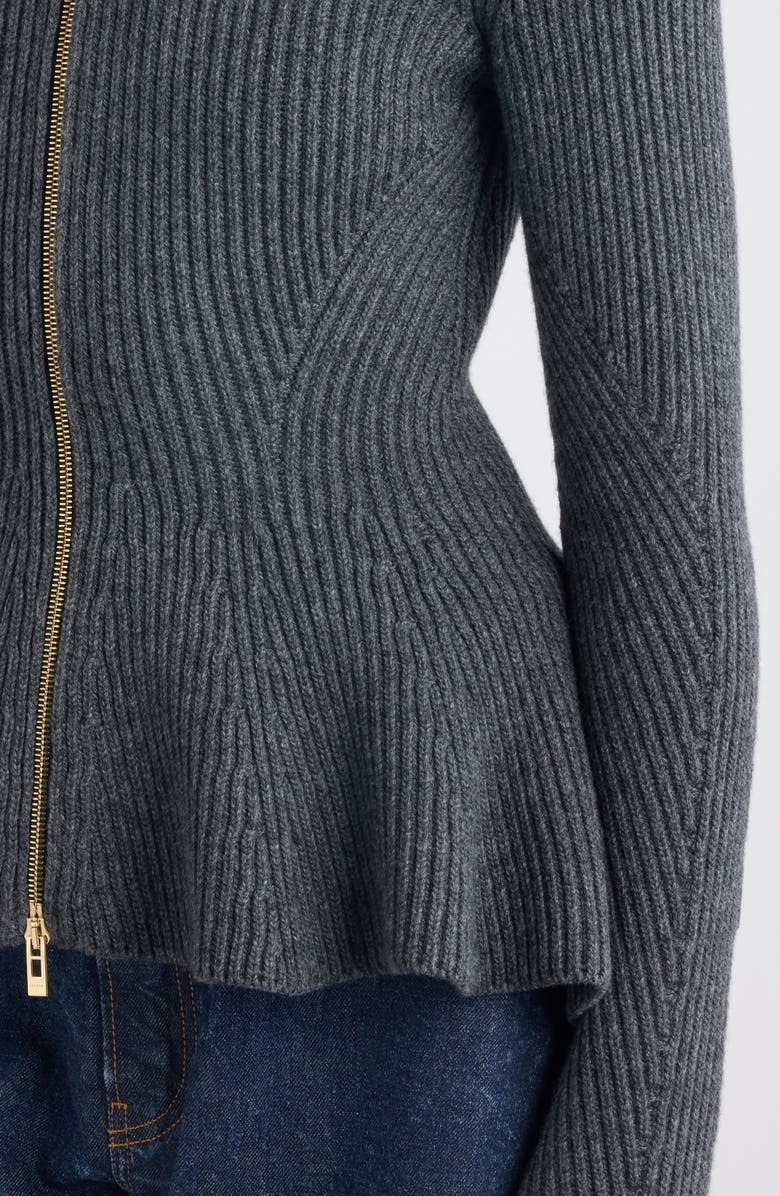 Alaïa Virgin Wool & Cashmere Peplum Cardigan, Alternate, color, Gris Fonce