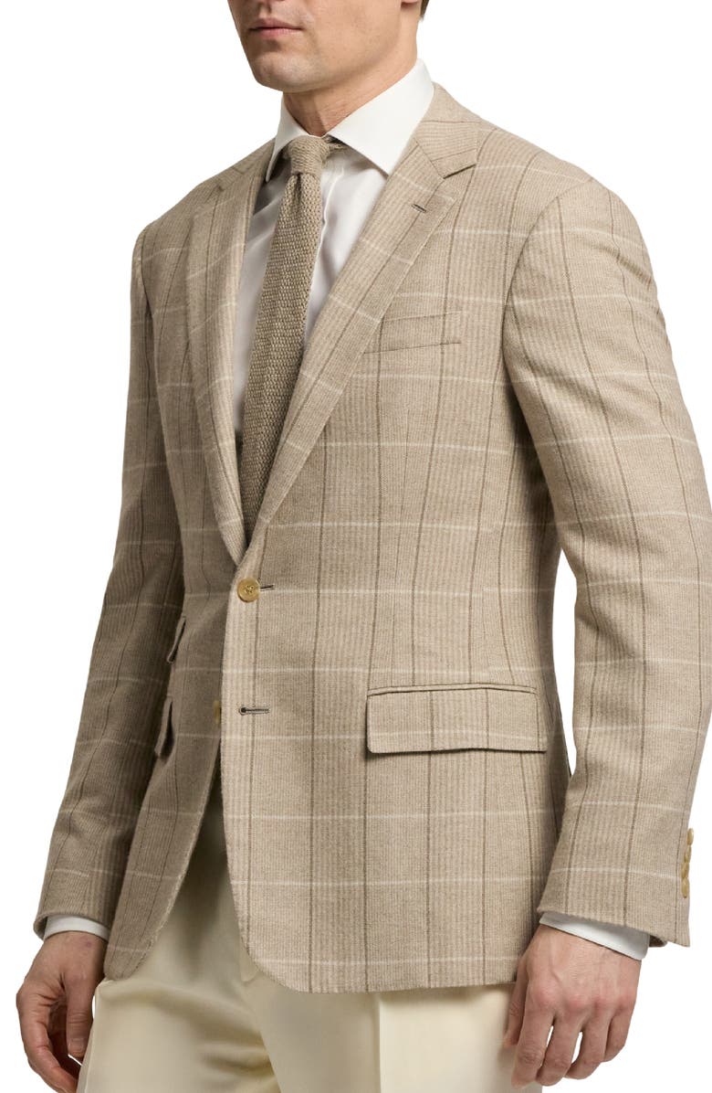 Ralph Lauren Purple Label Russel Plaid Wool, Silk & Cashmere Sport Coat, Alternate, color, Summer Sand/ Truffle