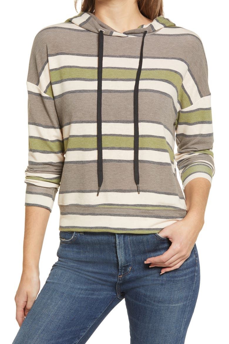 Hooded Sweatshirt, Main, color, BROWN/ GREY/ OLIVE STRIPE #1E