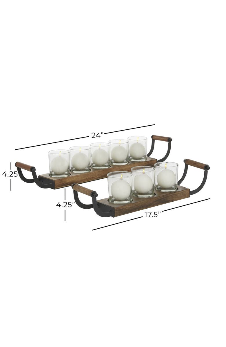 SONOMA SAGE HOME Brown Wood 8-Glass Sleeve Tea Light Candelabra - Set of 2, Alternate, color,