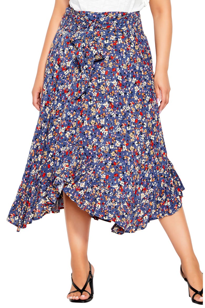 Floral Ruffle Skirt, Main, color, DENIM FLORAL